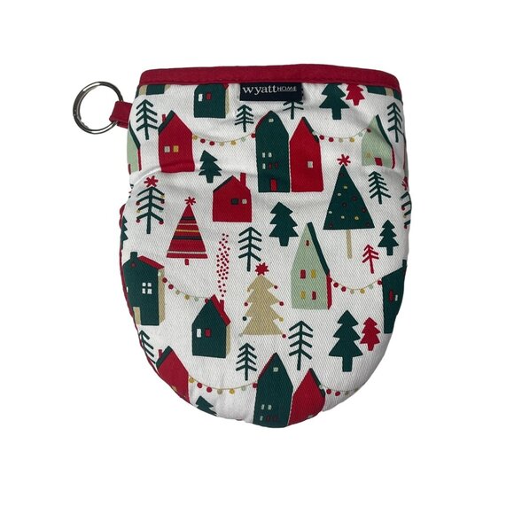 Wyatt Home Mini Christmas Oven Mitt Pot Holder Holiday Trees Red Green White - Picture 1 of 9